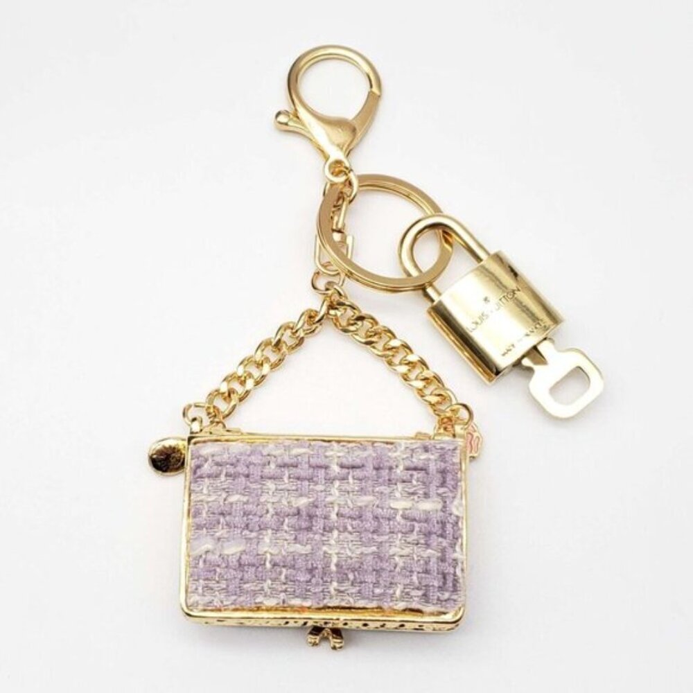 Authentic Louis Vuitton Padlock & Key Gold ✨Unbranded Tweed Bag Charm Keychain - Picture 4 of 9